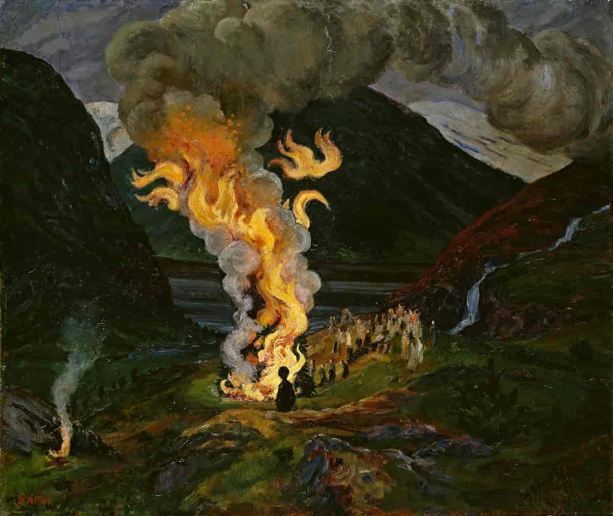 Jonsokbål, maleri av Nikolai Astrup 1912 og 1926