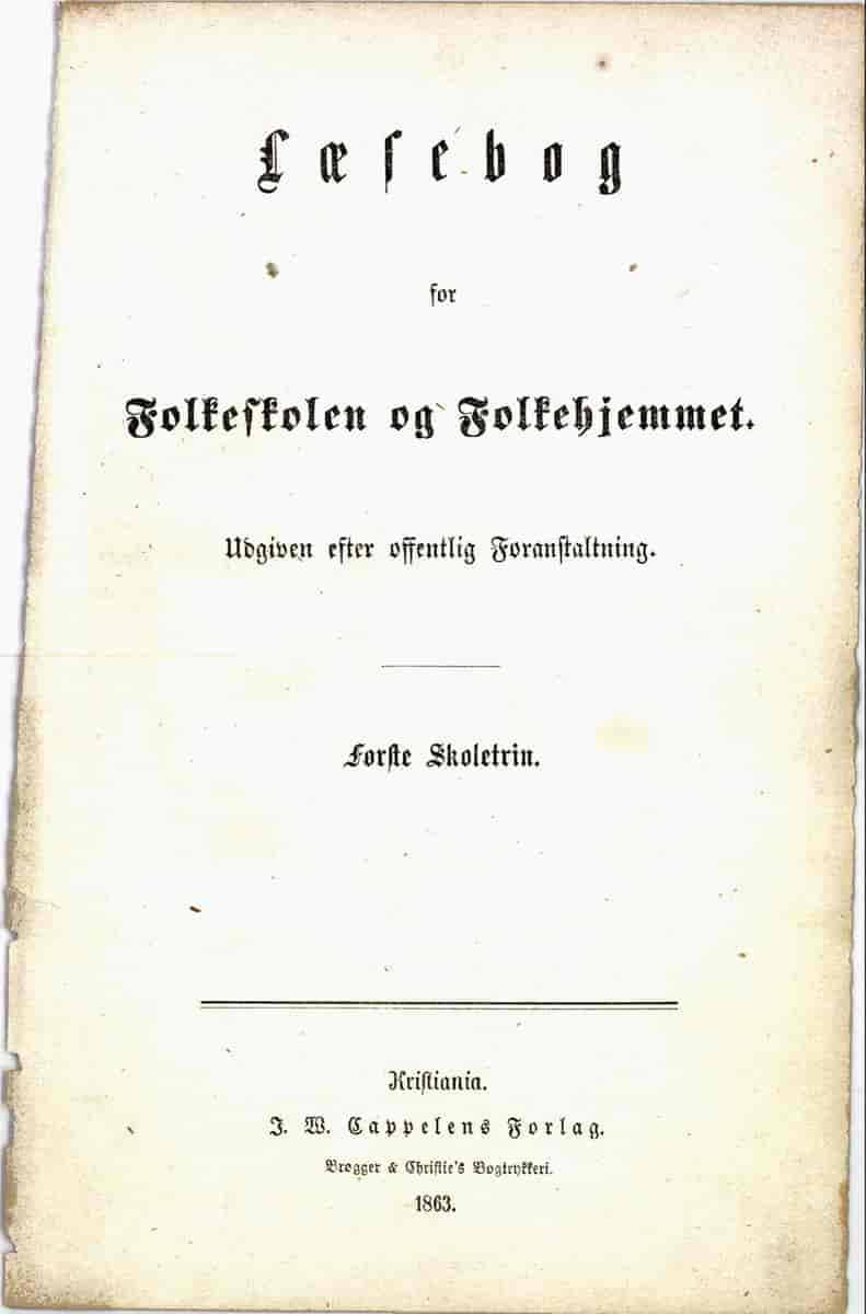 Tittelblad til Læsebog for Folkeskolen og Folkehjemmet: Første Skoletrin 1863