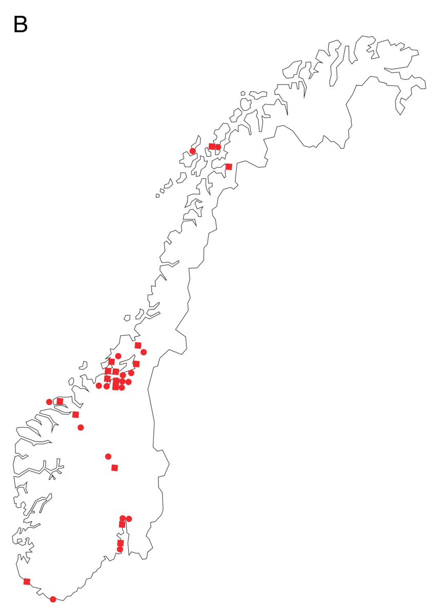 human genetikk (mutasjoner i Norge, utbredelseskart B)