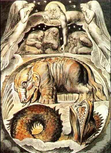 Illustrasjon av Leviatan og Behemot, av William Blake 