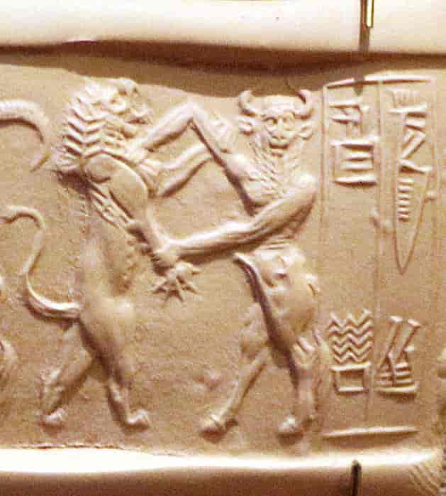 Enkidu på akkadisk sylindersegl.