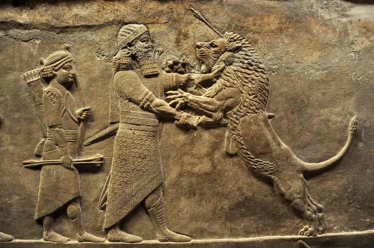 Løvejagt, relieff fre nord-palasset i Ninive (cirka 645–635 fvt.)