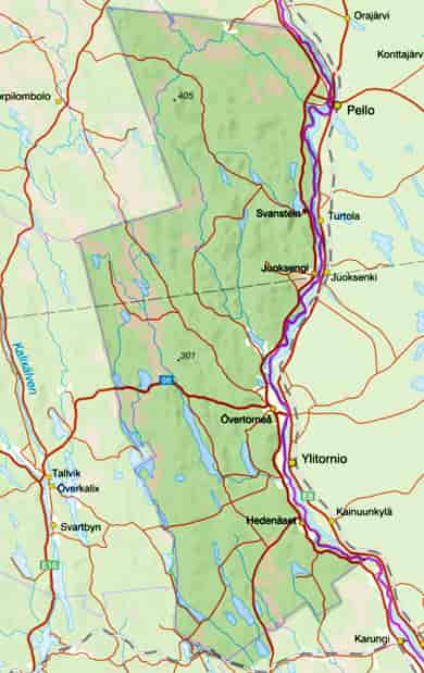 Kart over Övertorneå kommune