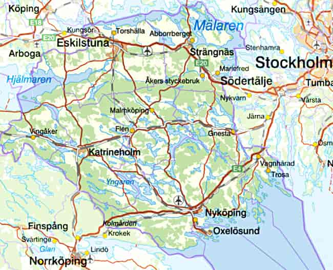 Kart over Södermanlands län