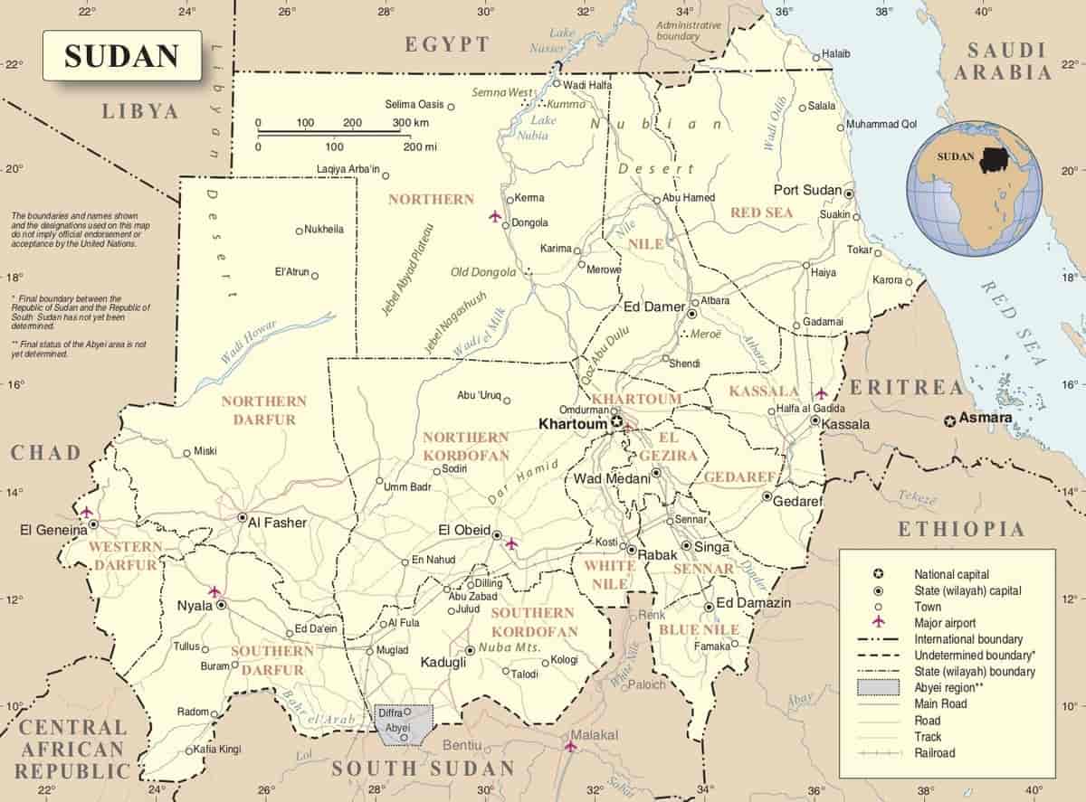 Kart over Sudan