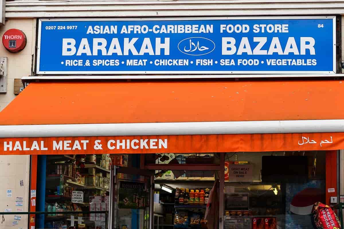 Butikk som selger Halal-kjøtt. London