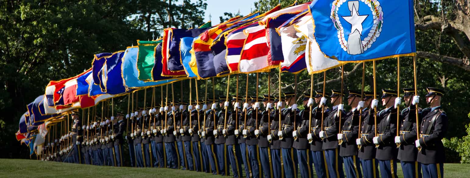 Militærparade med amerikanske delstatsflagg
