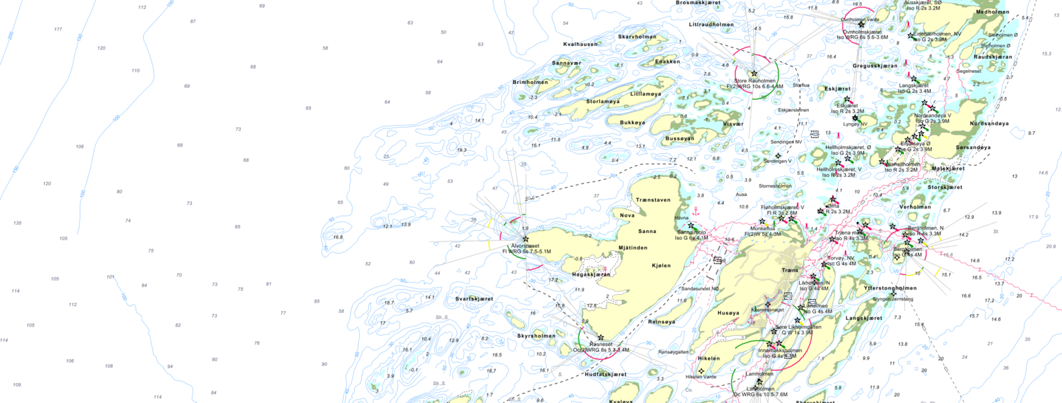 Sjøkart over området rundt Træna i Nordland