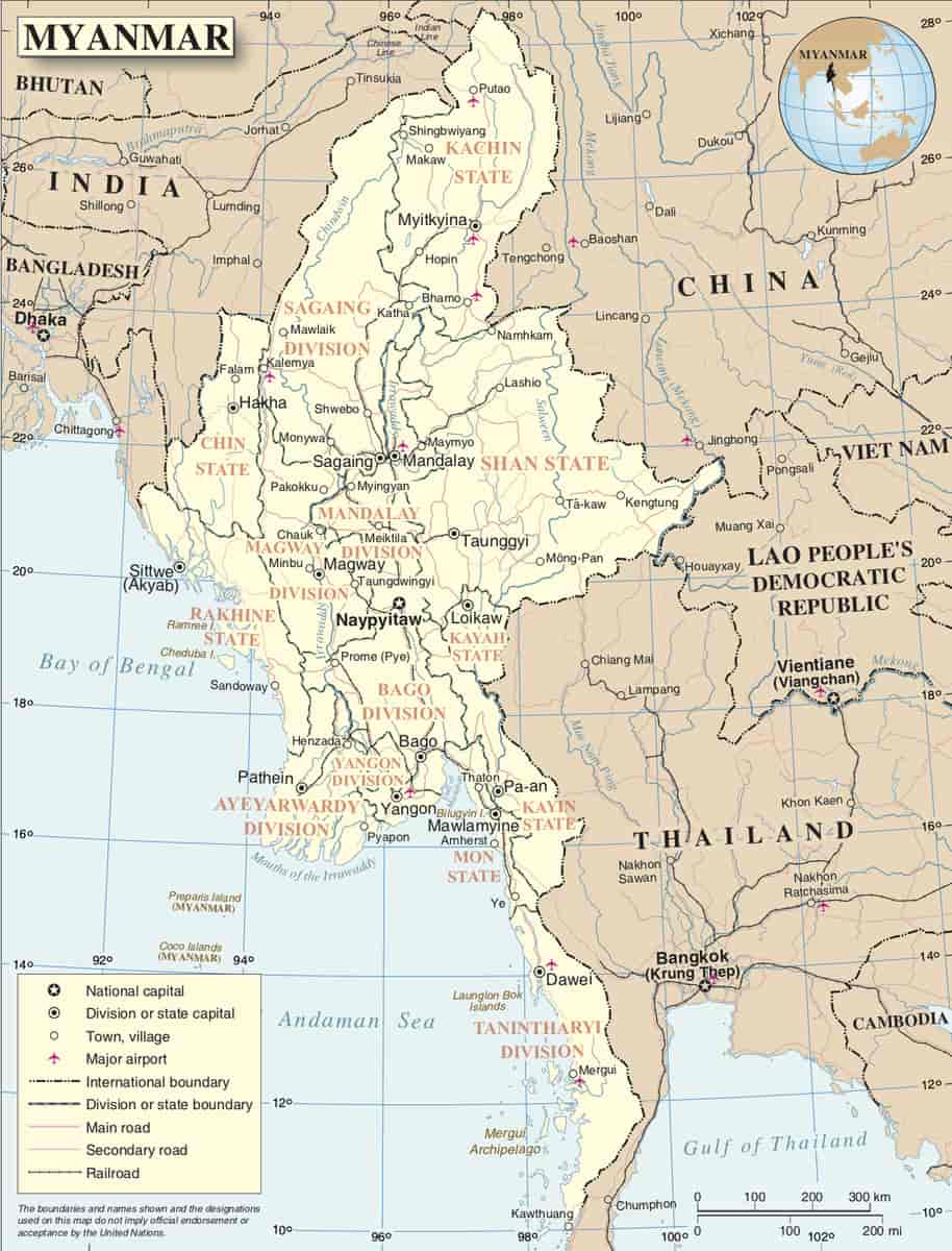 Kart over Myanmar