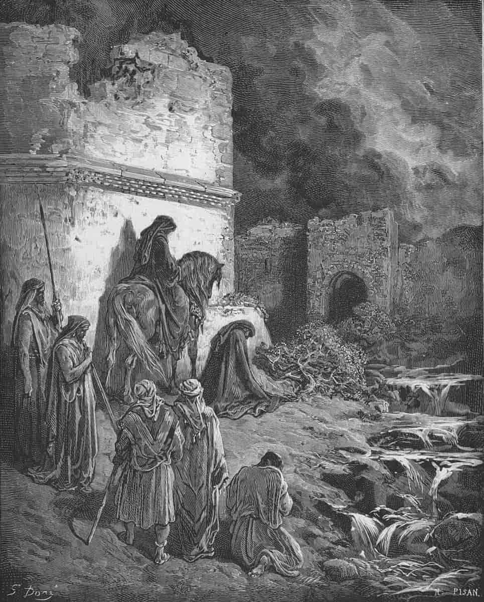 Nehemja ved ruinene av Jerusalems murer.