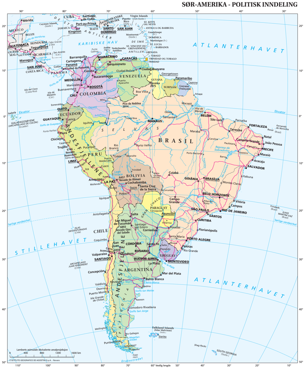 Sør-Amerika (Politisk kart)