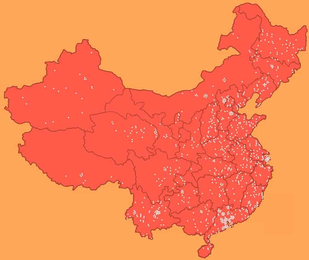 Kart over laogai-leirer i Kina
