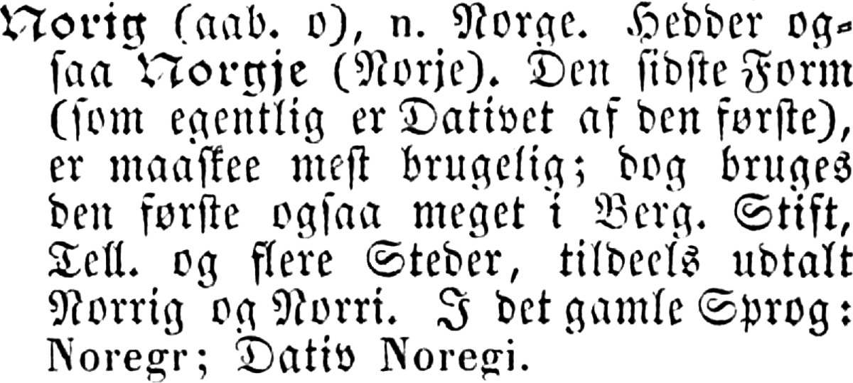 Oppslagsordet Norig i Norsk Ordbog, 1850
