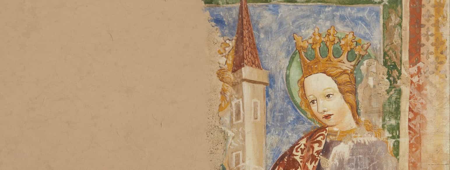 Utsnitt av freske av St Barbara fra 1453