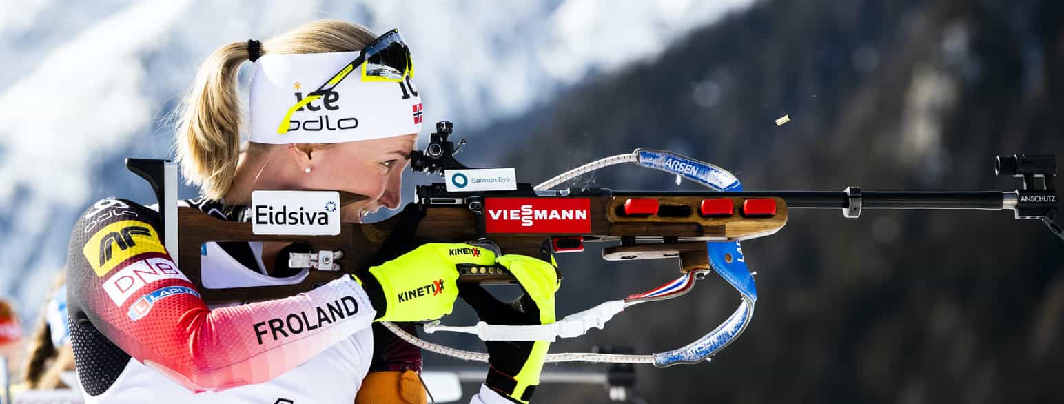 Marte Olsbu Røiseland under VM i skiskyting i Anterselva, 2020