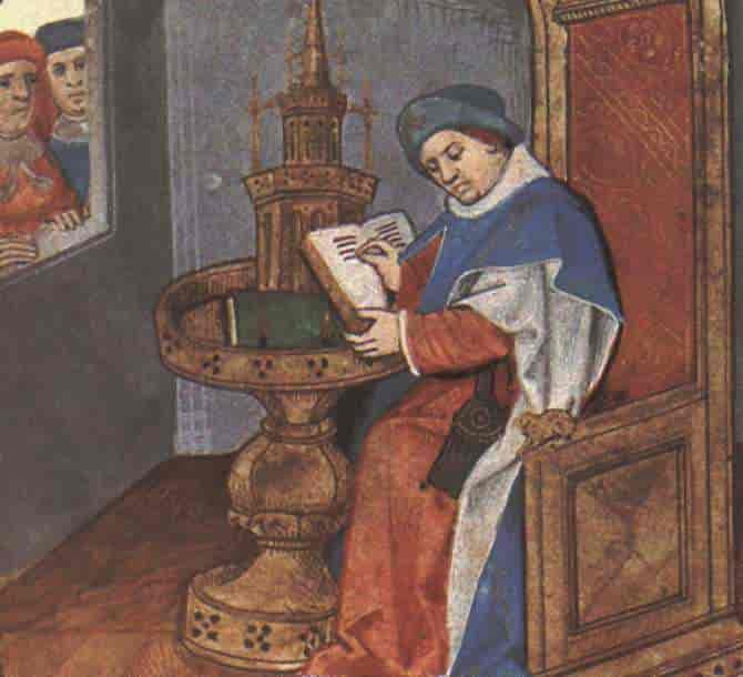 Guillaume de Lorris, miniatyr fra et manuskript av Roseromanen (Oxford, Bodleian Library)
