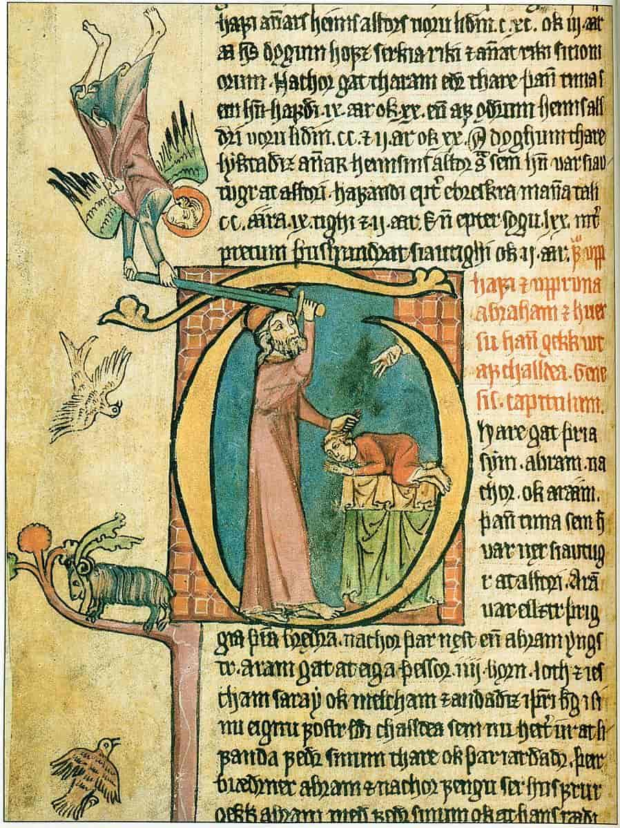 Ofringen av Isak. Manuskript fra 1300-tallet.