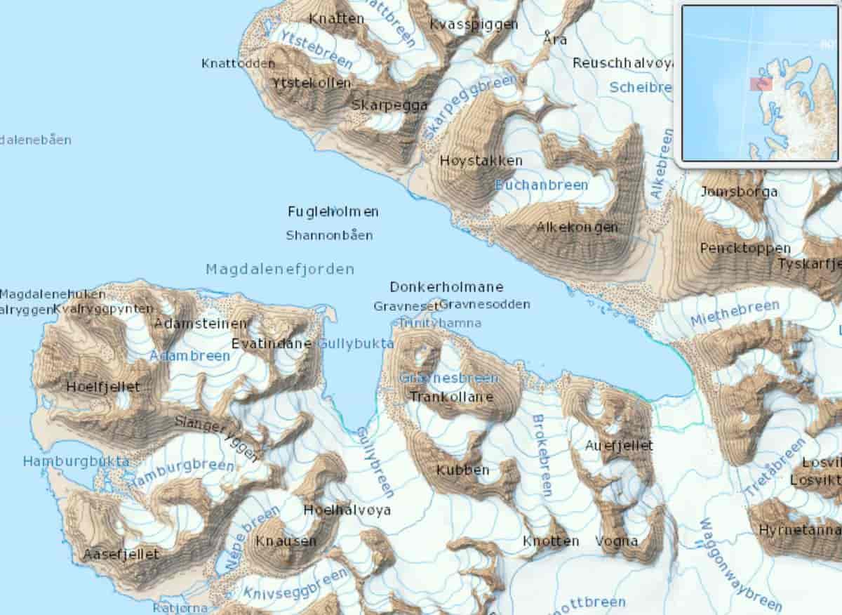 Kart over Magdalenefjorden