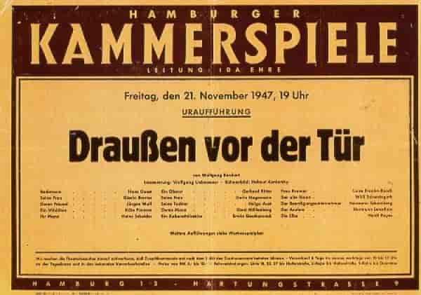 Teaterplakaten til uroppførelsen av "Draußen vor der Tür" i 1947