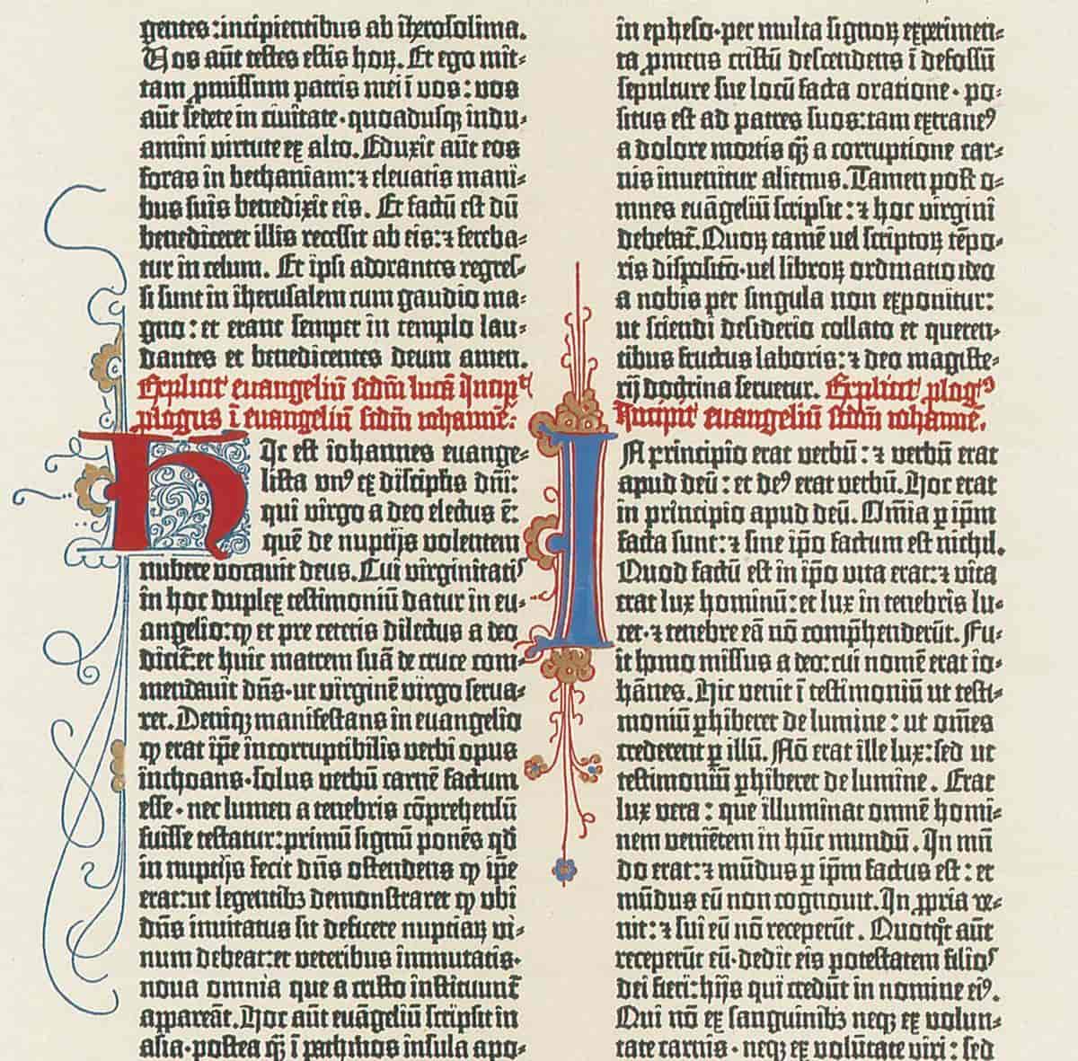 Utsnitt av en side fra Johann Gutenbergs bibel