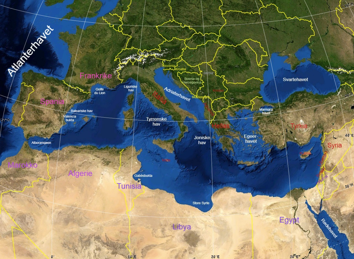 Middelhavets inndeling og land