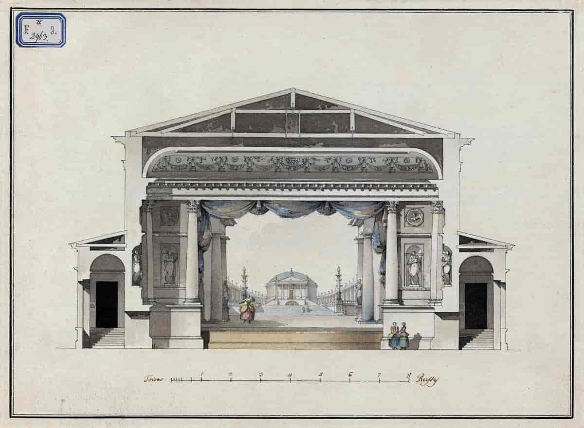 Tegning av scenen i Hermitagen i St.Petersburg