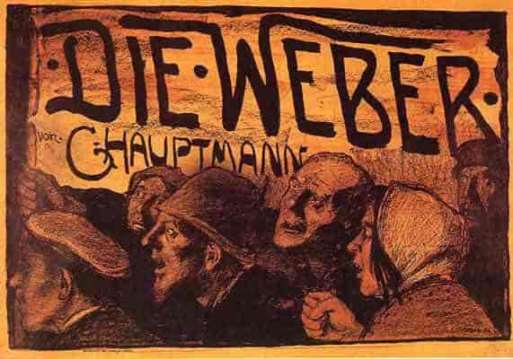 Teaterplakat til oppførelse av "Veverne", plakaten ble lagd av kunsteren Emil Orlik (1897)