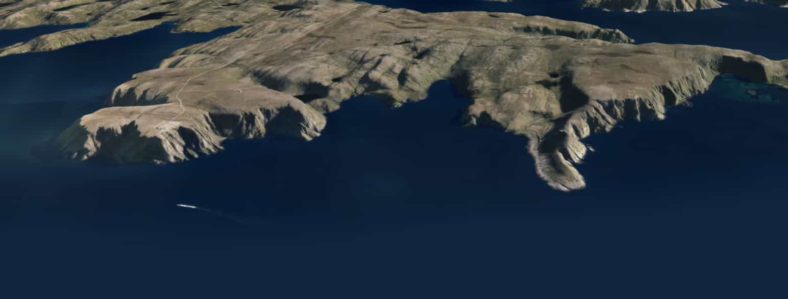 3D-satellittbilde fra nord av Nordkapp (venstre) og Knivskjelodden (høyre)