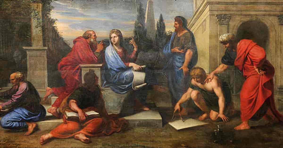 Aspasia omgitt av greske filosofer