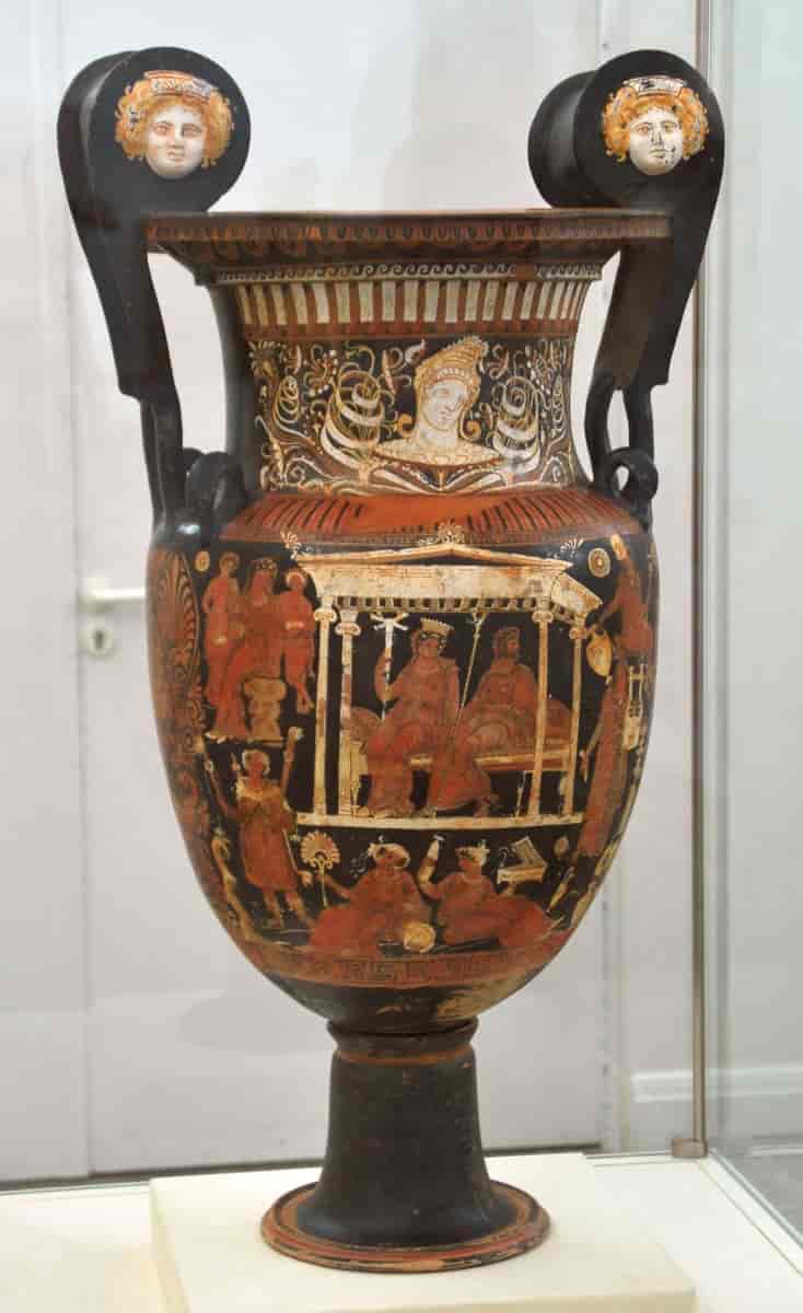 Vase som viser en scene fra underverdenen, inkludert Hades og Persefone