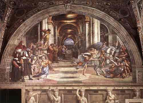 Heliodorus fordrives fra tempelet. Freske fra cirka 1511–13 i Det apostoliske palass, Roma.