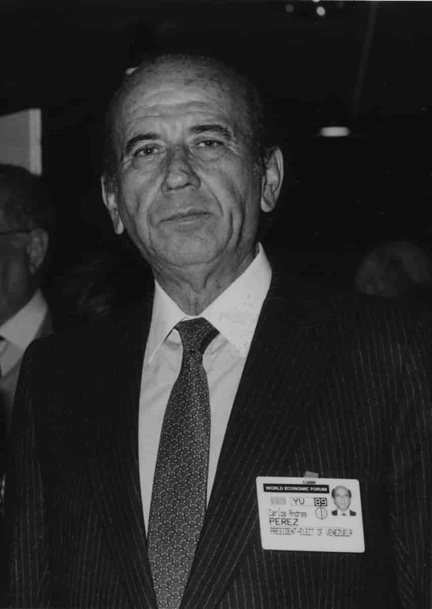 Venezuela’s President-elect Carlos Andrés Pérez at the Annual Meeting of the World Economic Forum in Davos in 1989.
