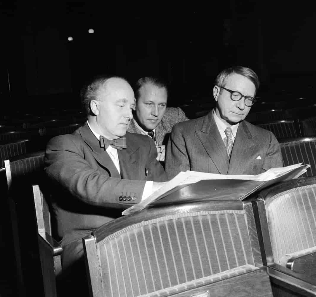Ludvig Irgens-Jensen og Klaus Egge under en prøve, 1953