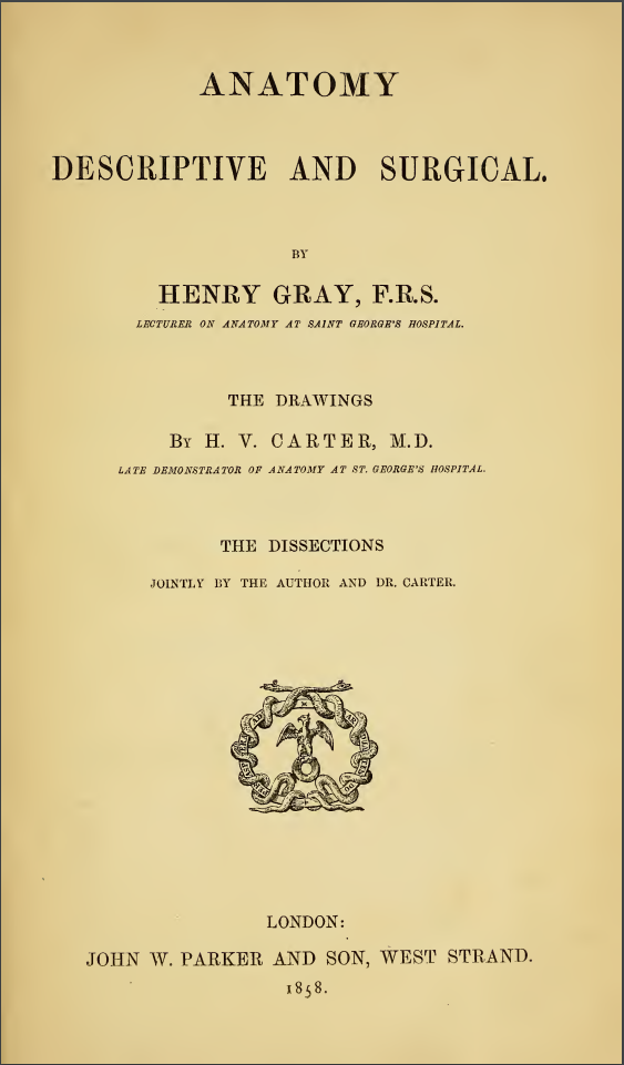 Tittelsiden til førsteutgaven av Grays anatomiske atlas.
