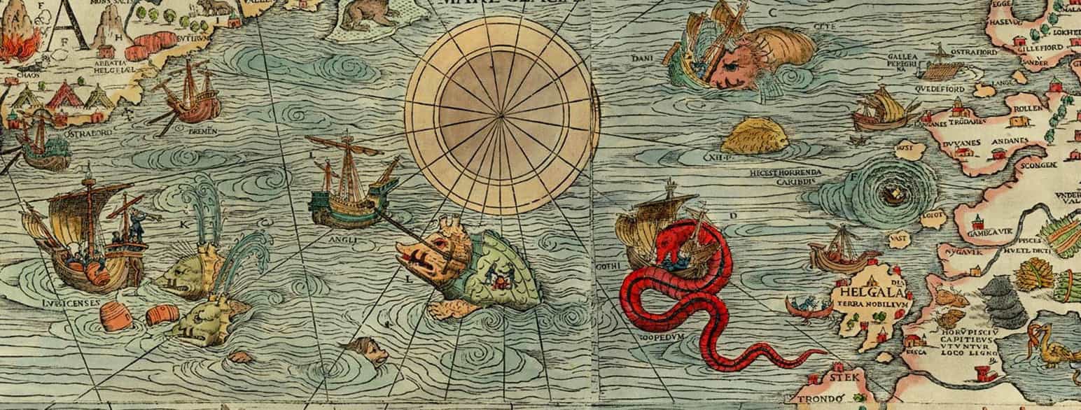 Utsnitt av Carta Marina med bl.a. Helgeland, Atlanterhavet og Island