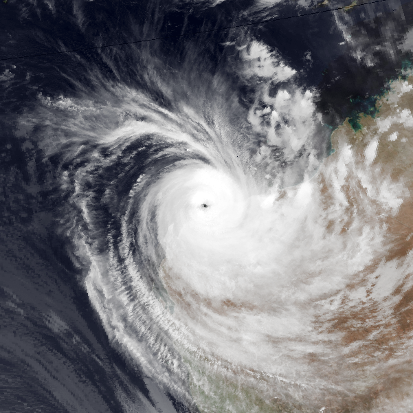 Den tropiske syklonen Olivia utenfor vestkysten av Australia, april 1996
