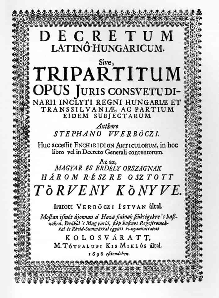 Tittelsiden i Tripartitum, 1698