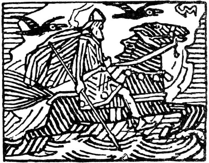 Odin med Sleipner, Hugin og Munin