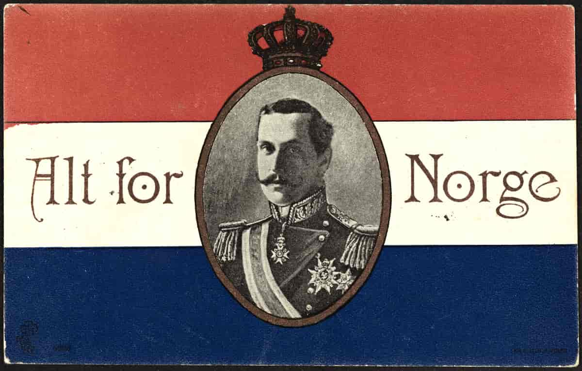 Postkort med kong Haakon og valgspråket