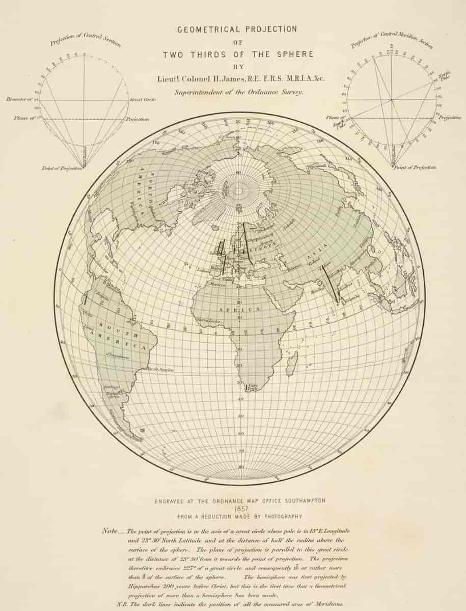 Geometrical projection of two thirds of the sphere, Report of the principal triangulation, 1860