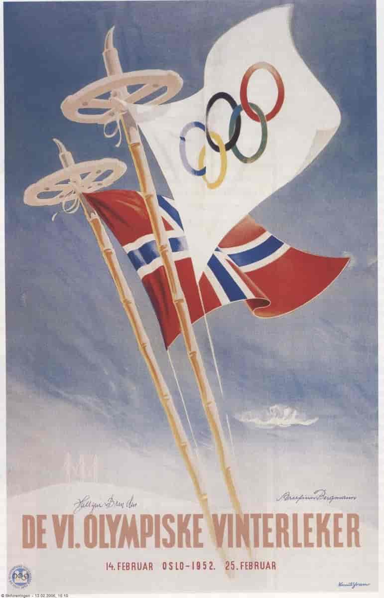 Plakat for OL, signert av Hallgeir Brenden og Arnfinn Bergmann