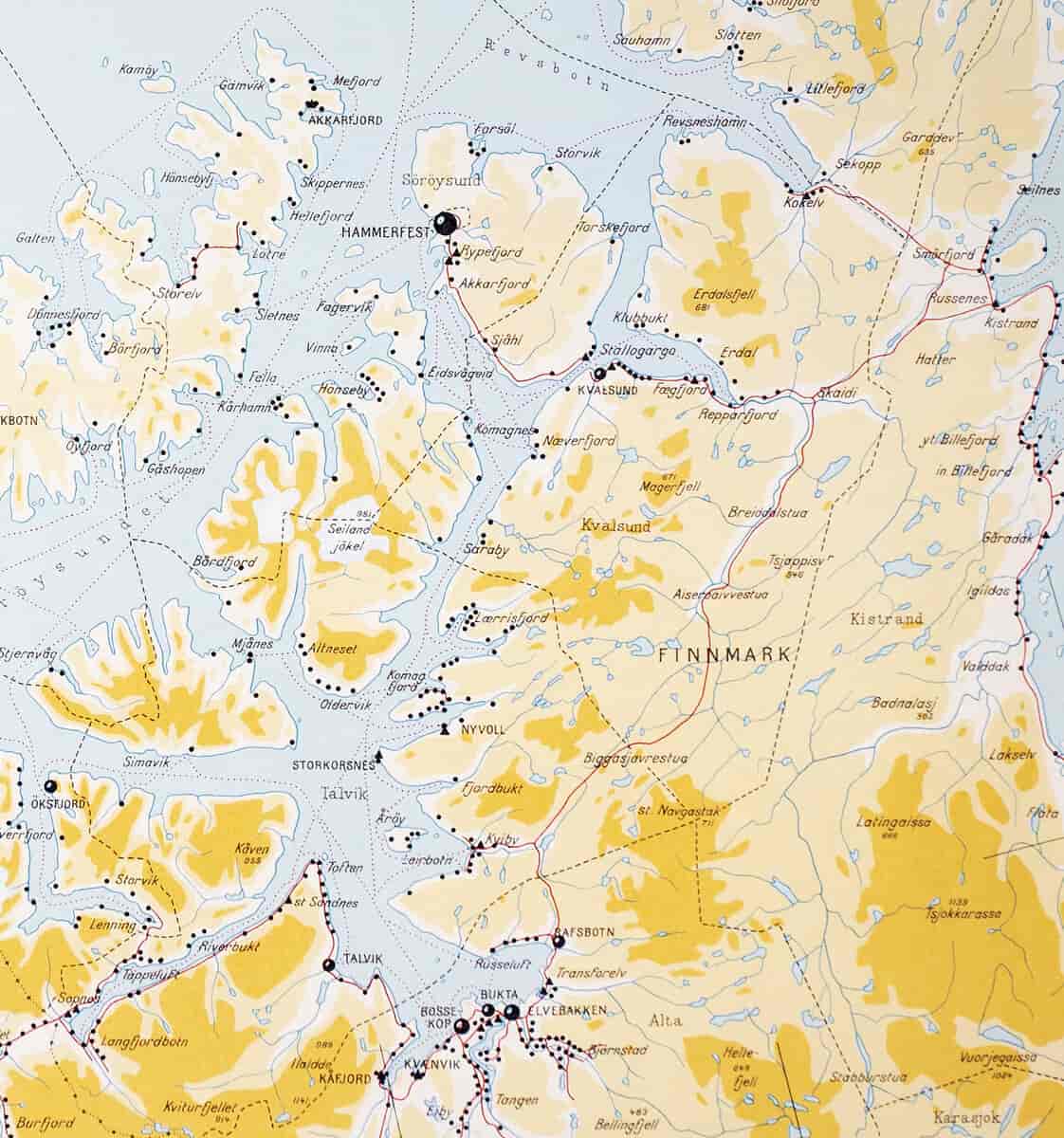 Utsnitt av Bosettingskart over Norge 1950 - Blad XIV