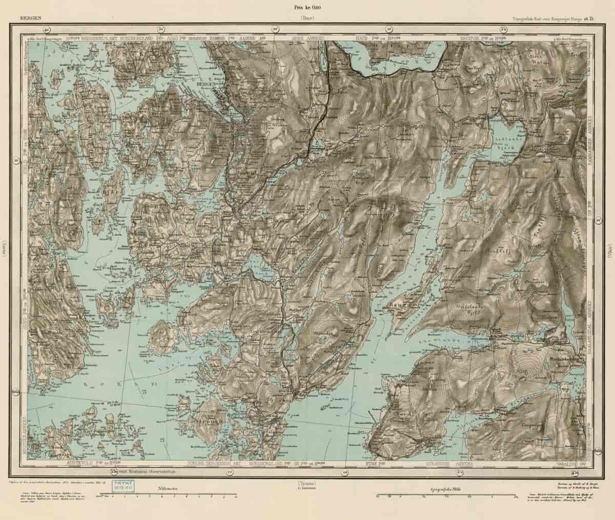 Rektangelkart for Bergen og omegn, 1912