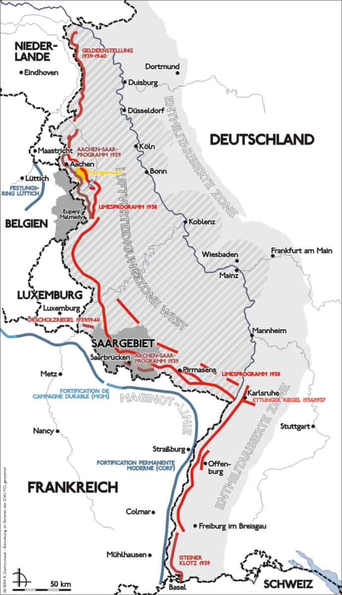 Kart over Tysklands vestgrense