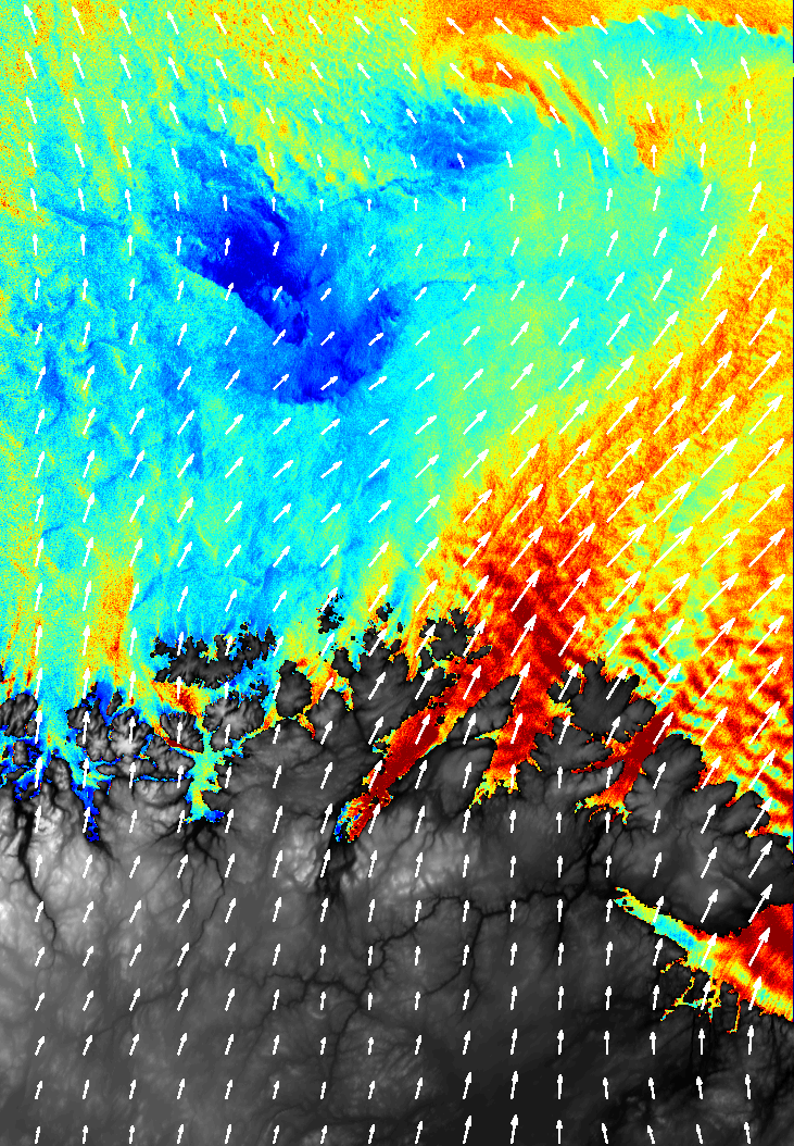 SAR bilde av fjellbølger 16. januar 2011