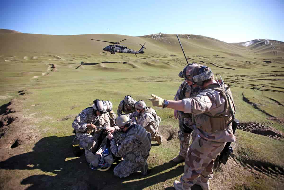 ISAF var en flernasjonal styrke. Bildet viser amerikanske, norske og latviske soldater under en øvelse, 2012.