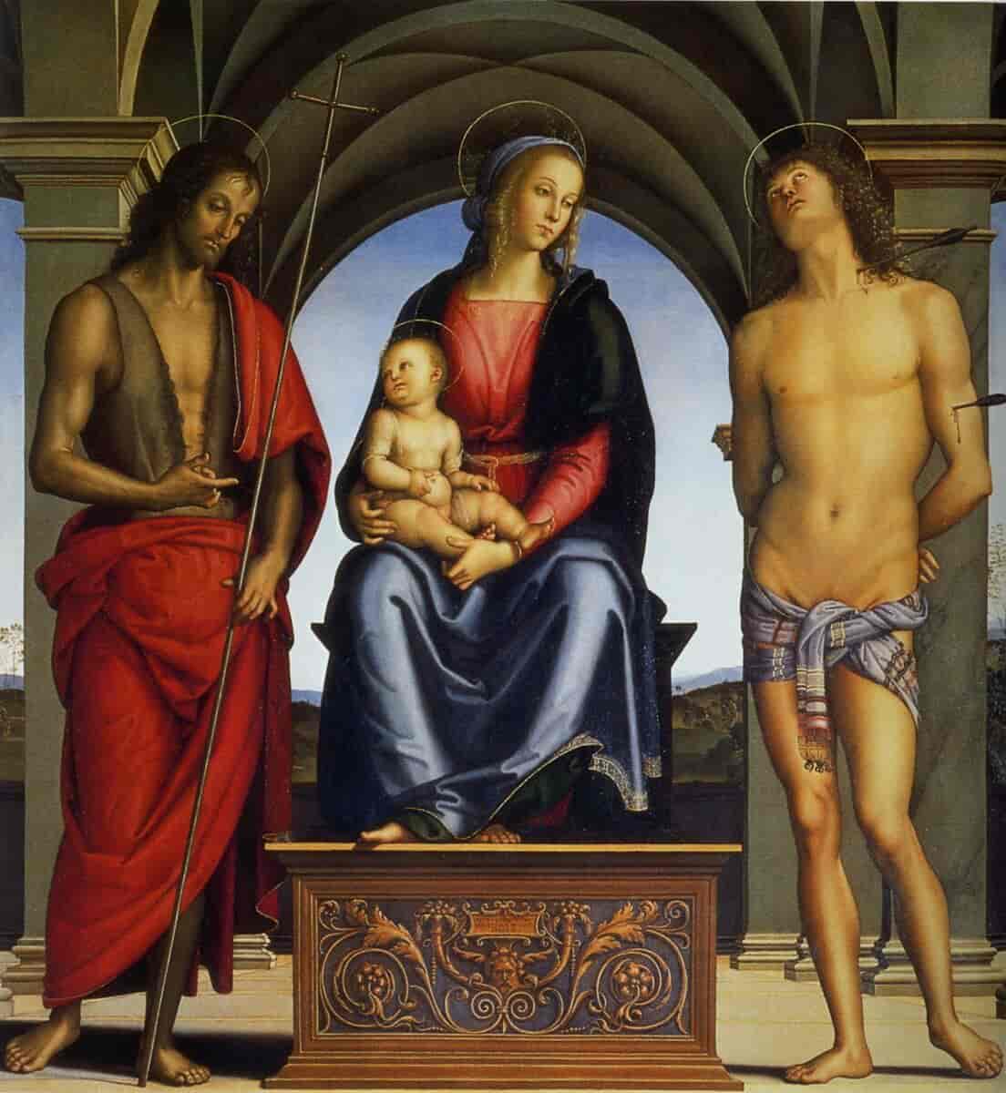 Madonna med barnet på tronen mellom Johannes døperen og Sebastian.