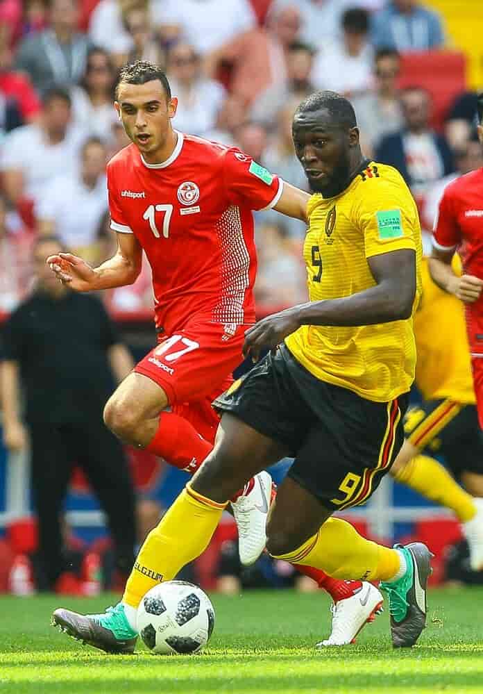 Romelu Lukaku for Belgia under VM i 2018 (gul trøye).