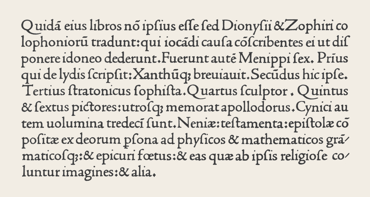Nicolas Jensons skrifttyper i Laertius fra 1475.