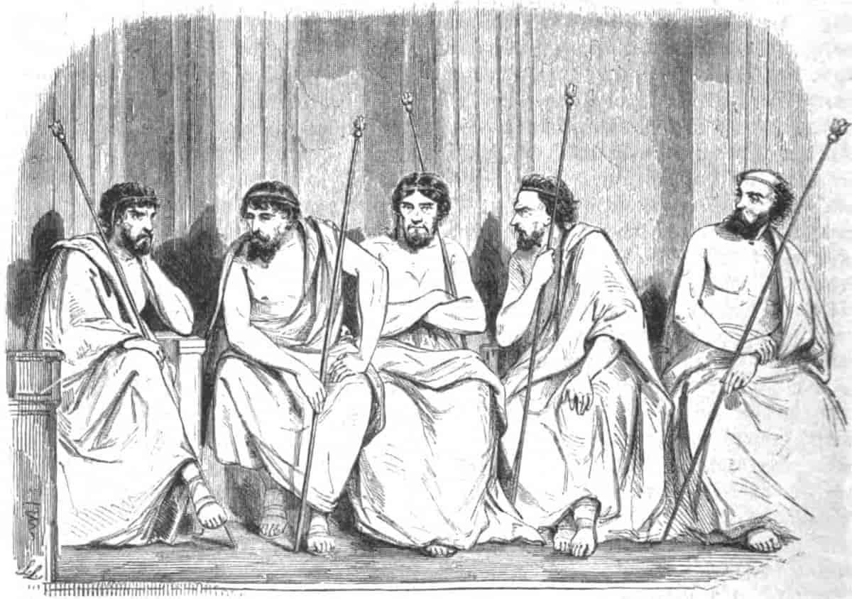 Illustrasjon av de fem eforene i Sparta
